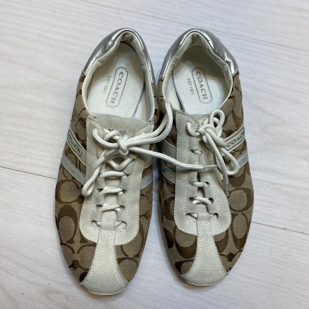 Coach Katelyn Signature Monogram Canvas Sneakers Women's Size 7M khaki Low Top - Picture 9 of 9